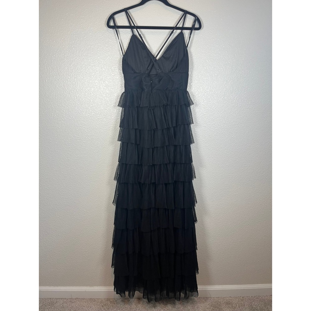 NWT Lulus Radiant Event Black Mesh Tiered Pleated Backless Maxi Dress Medium - Picture 3 of 8